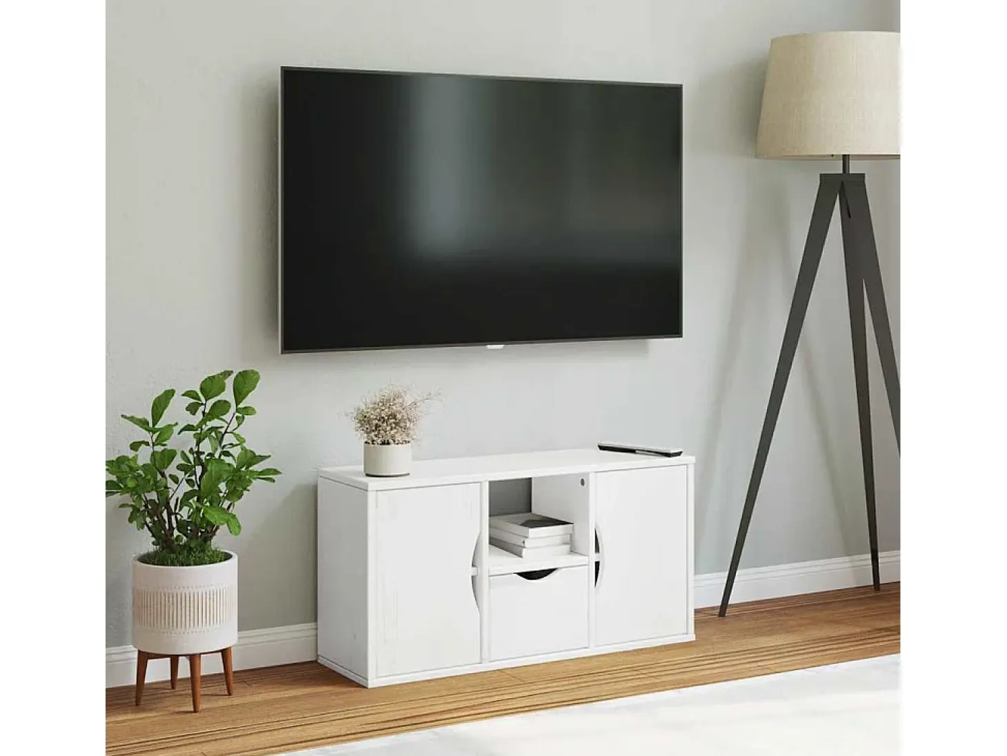 Mueble para TV con cajón ODDA blanco 79x24x40 cm madera pino