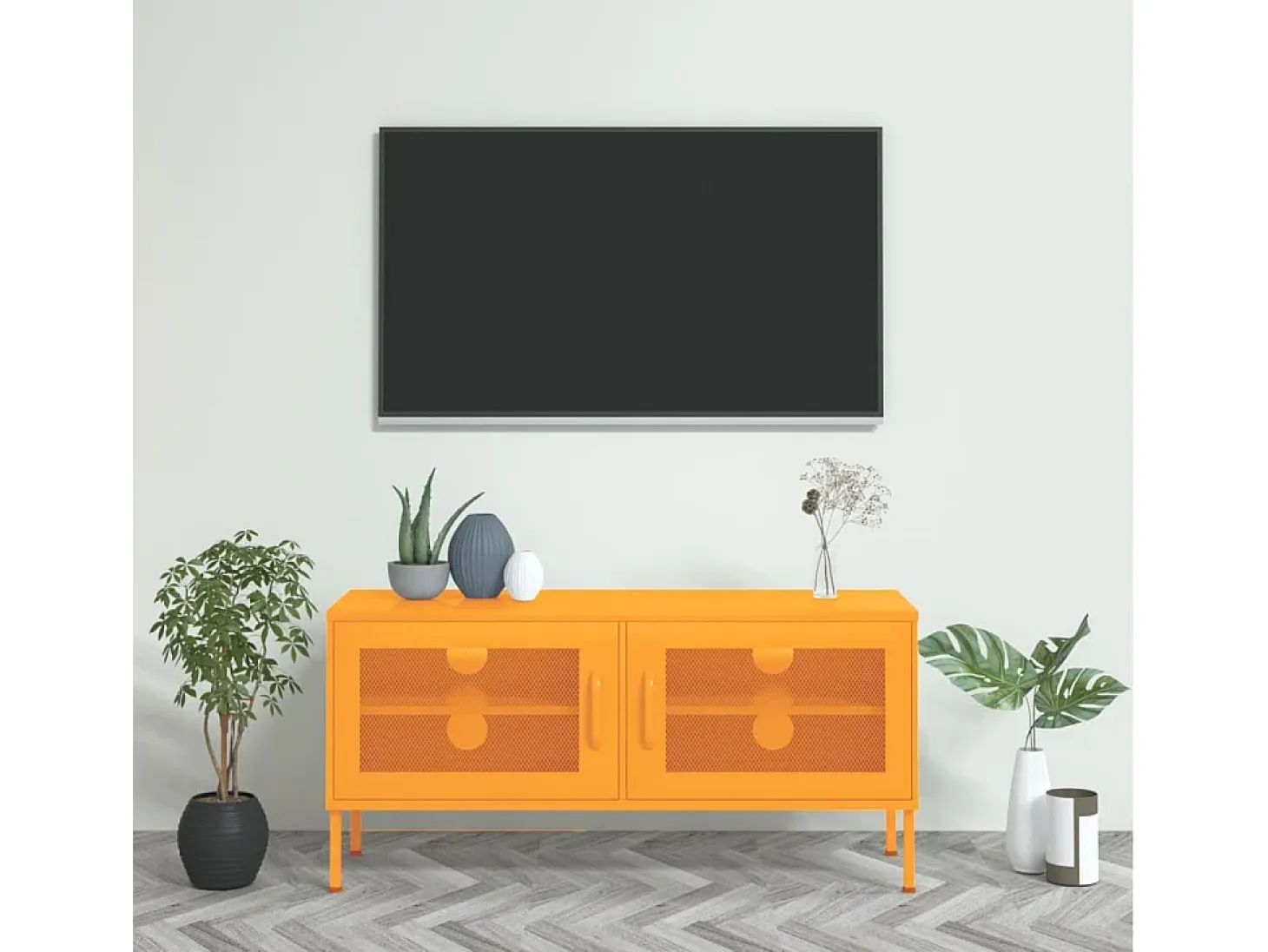 Mueble para TV de acero amarillo mostaza 105x35x50 cm
