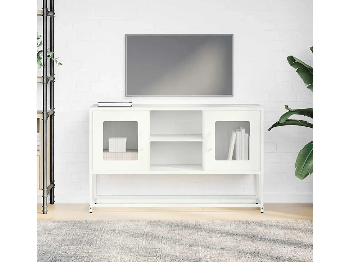 Mueble para TV de acero blanco 100,5x39x60,5 cm