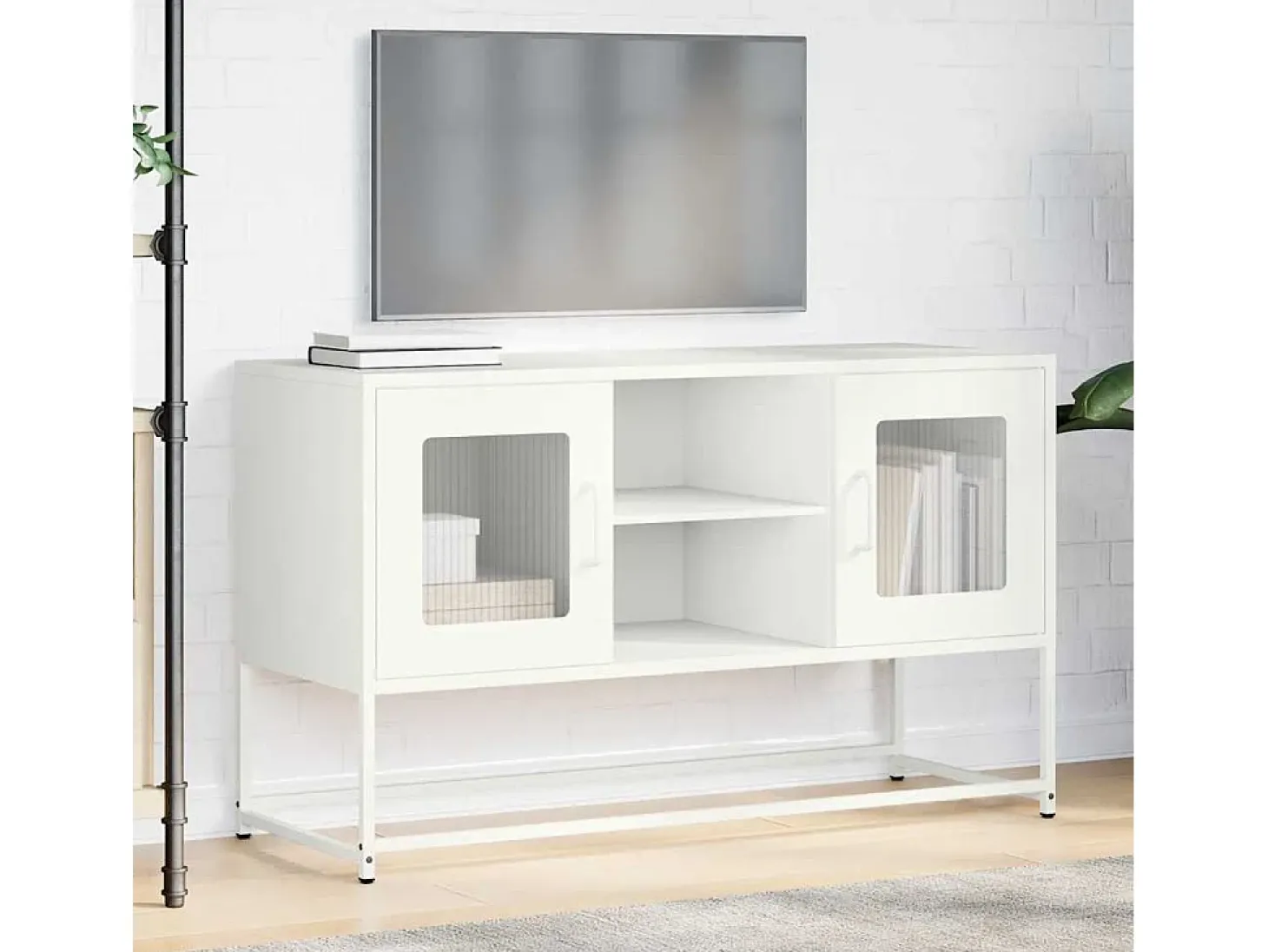 Mueble para TV de acero blanco 100,5x39x60,5 cm