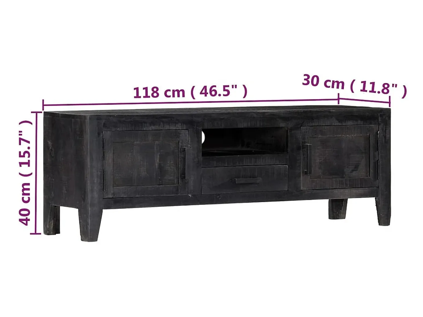Mueble para TV de madera maciza de mango negro 118x30x40 cm
