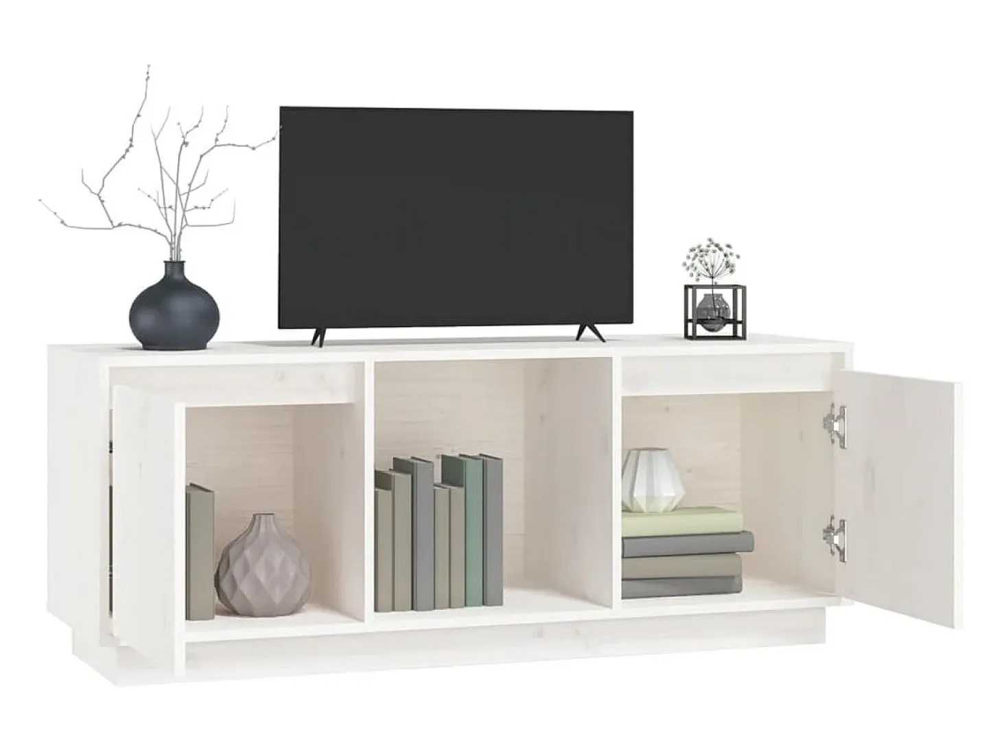 Mueble para TV de madera maciza de pino blanco 110,5x35x44 cm