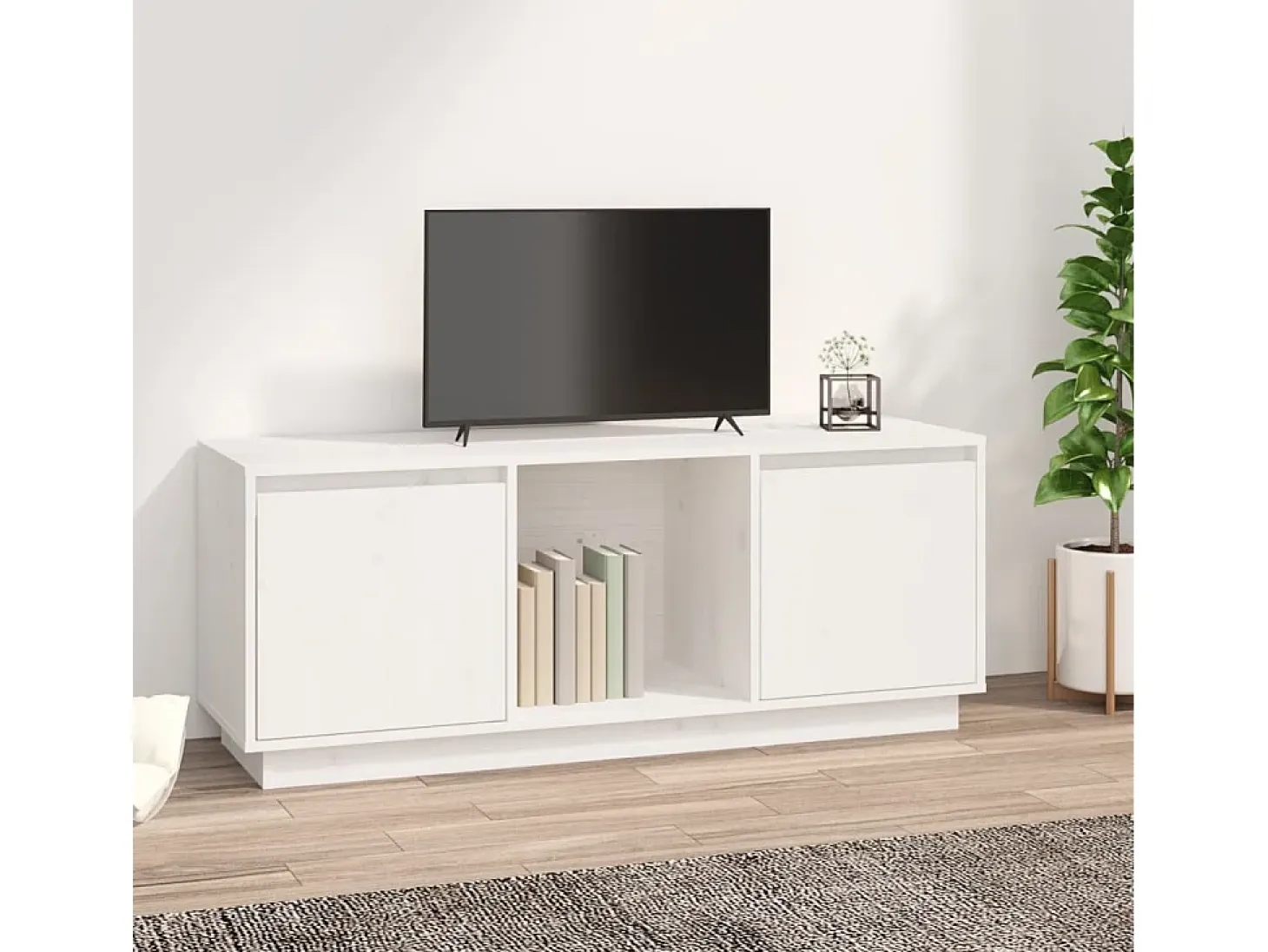 Mueble para TV de madera maciza de pino blanco 110,5x35x44 cm