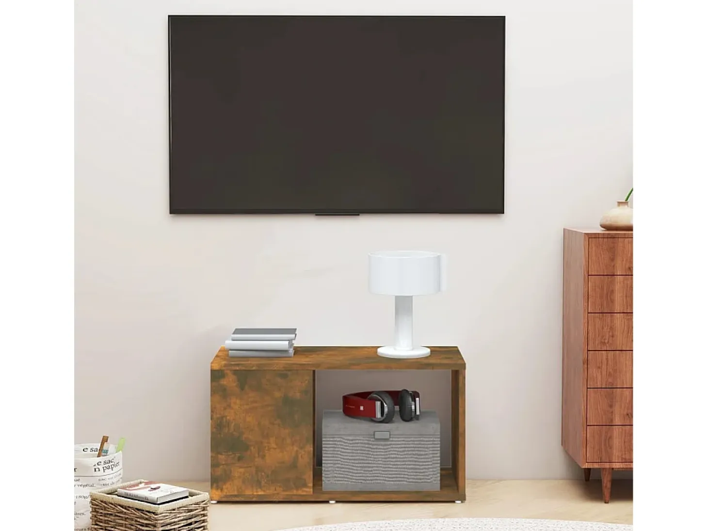 Mueble para TV madera contrachapada roble ahumado 60x24x32 cm