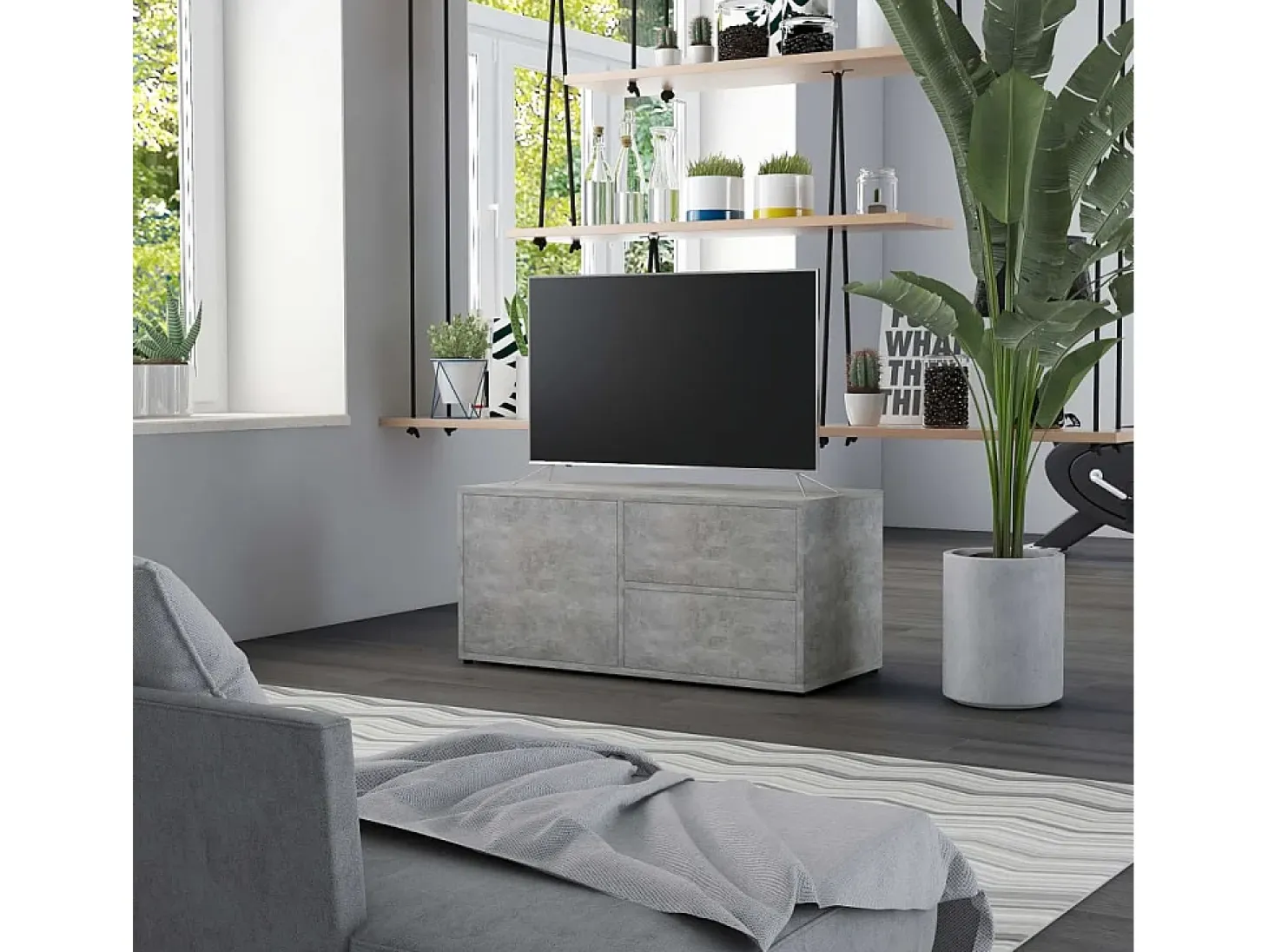 Mueble para TV madera contrachapada gris hormigón 80x34x36 cm
