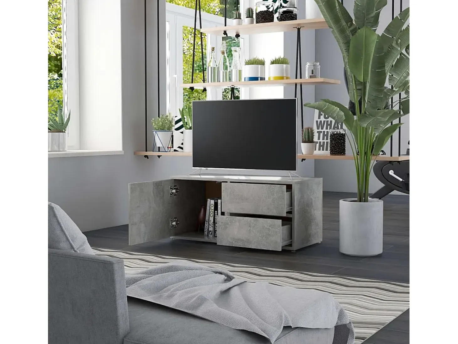 Mueble para TV madera contrachapada gris hormigón 80x34x36 cm
