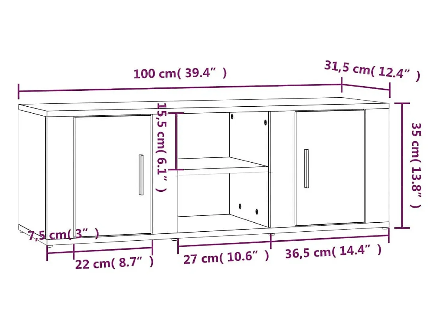 Mueble para TV madera contrachapada roble Sonoma 100x31,5x35 cm