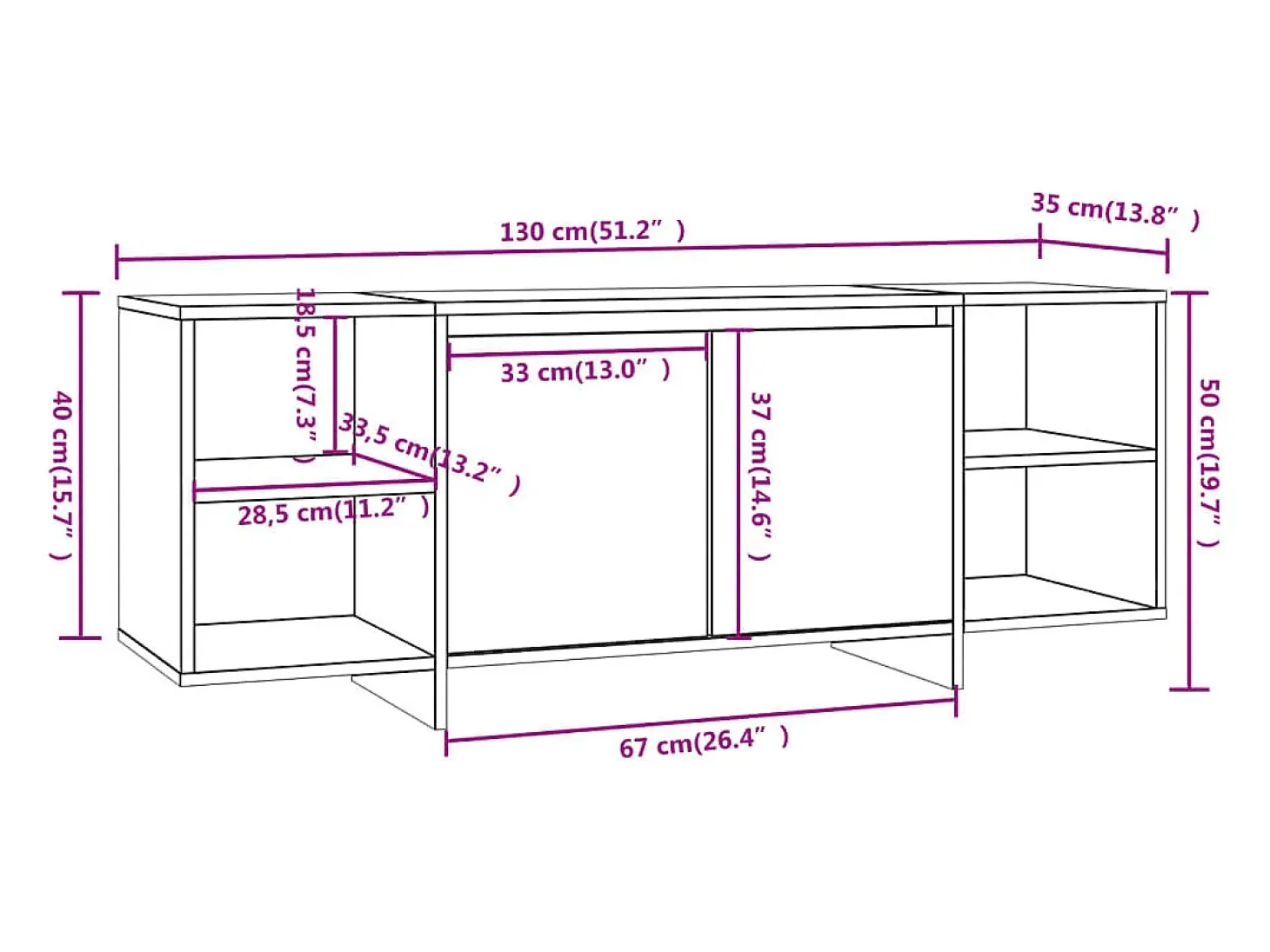 Mueble para TV madera contrachapada negro 130x35x50 cm