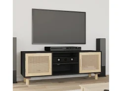 Mueble para TV madera maciza pino y ratán natural 105x30x40 cm