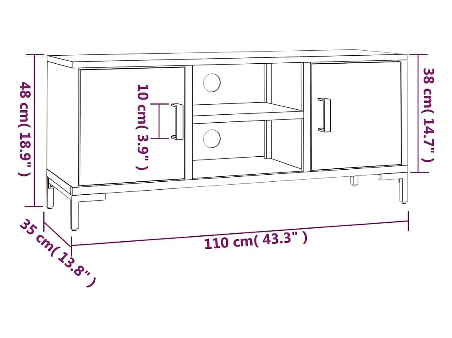 Mueble para TV madera maciza pino reciclada marrón 110x35x48 cm