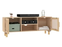 Mueble para TV madera maciza pino y ratán natural 105x30x40 cm