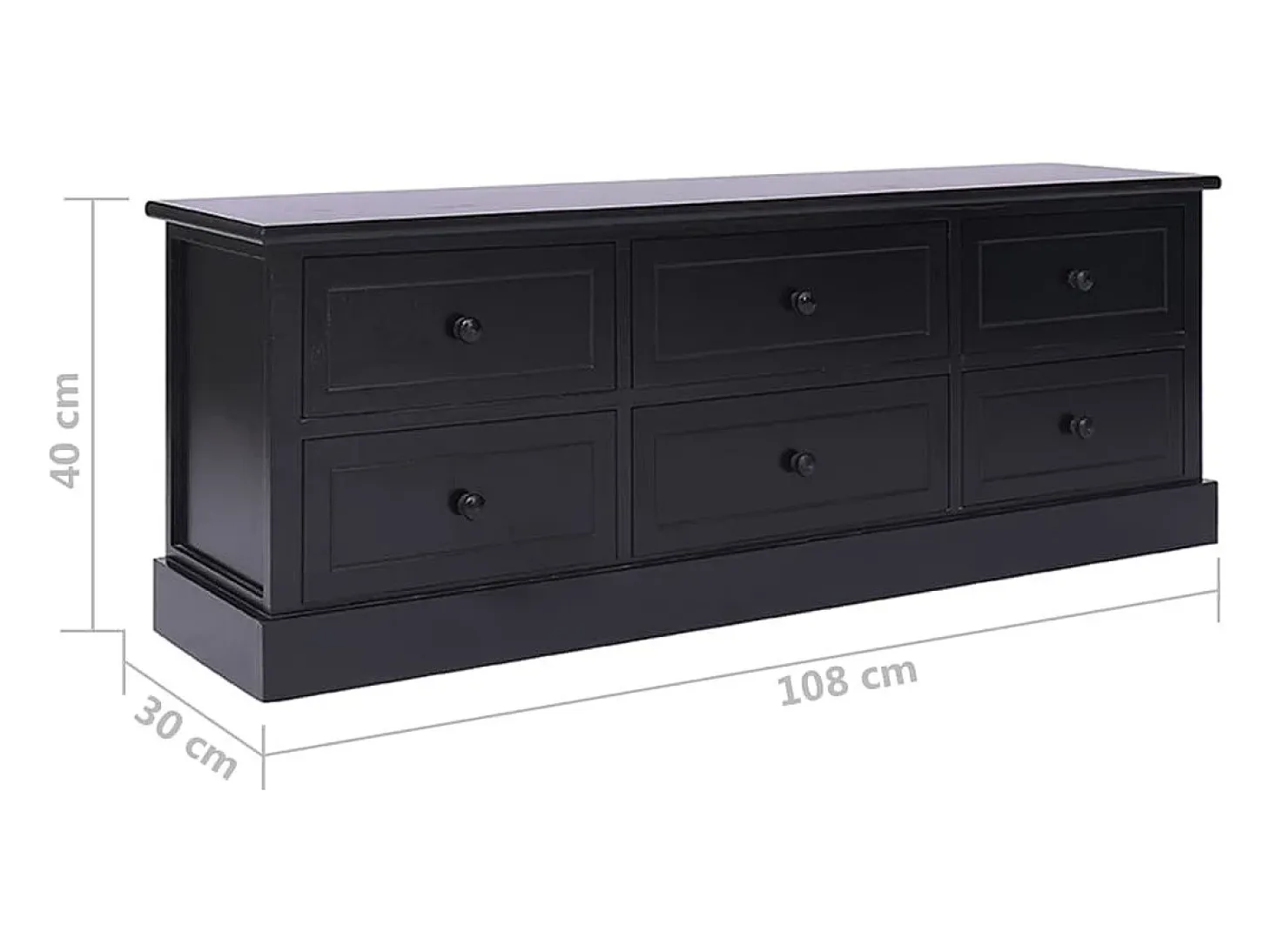 Mueble para TV madera maciza de paulownia negro 108x30x40 cm