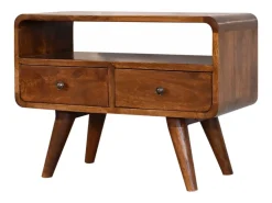 Mueble para TV Mini curvado en castaño de Artisan Furniture, 2 cajones, 1 estante abierto, marrón