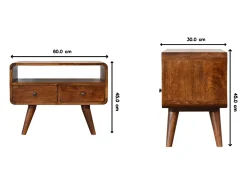 Mueble para TV Mini curvado en castaño de Artisan Furniture, 2 cajones, 1 estante abierto, marrón