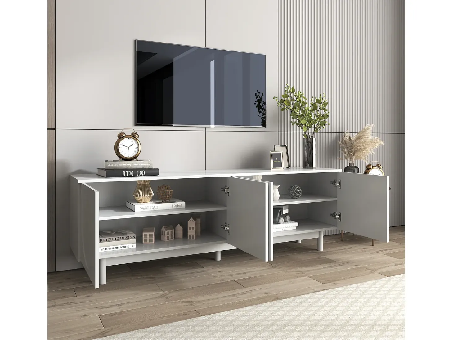 Mueble para TV moderno - con estantes ajustables - de tablero de partículas - Blanco