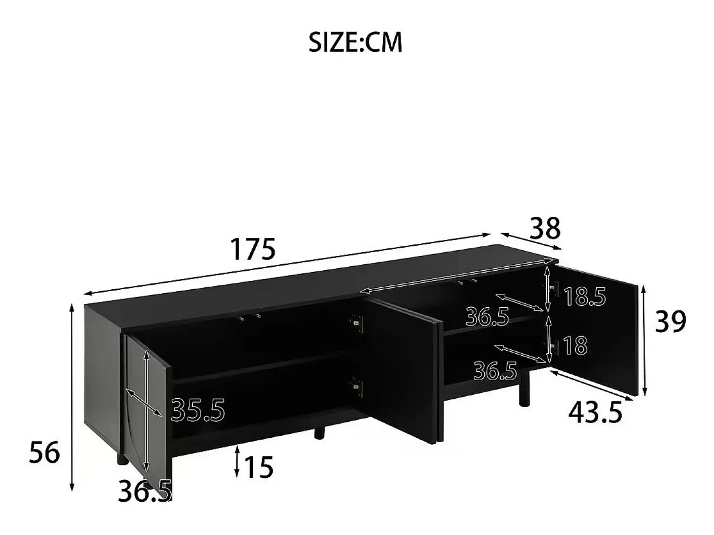 Mueble para TV moderno - con estantes ajustables - de tablero de partículas - Negro