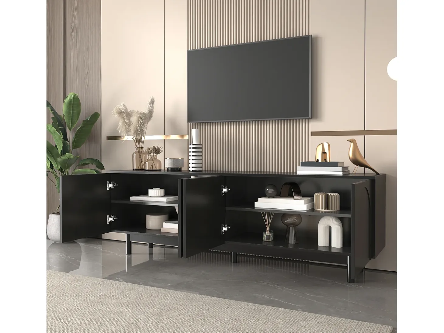 Mueble para TV moderno - con estantes ajustables - de tablero de partículas - Negro