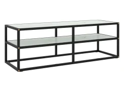 Mueble para TV negro con vidrio de mármol blanco 120x40x40 cm