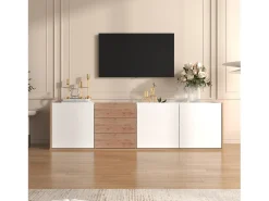 Mueble para TV suspendido o mueble para TV con 3 cajones y 3 puertas - 171,5 L x 35 W x 47 H cm - Tablero de partículas - Blanco + natural