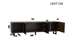 Mueble para TV 180x38x50 cm - con 4 puertas - aspecto madera - Puertas de alto brillo - MDF + paneles de partículas - Natural + negro