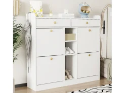 Mueble para zapatos 110 x 26 x 100 cm - con 4 puertas - 2 cajones - 3 compartimentos abiertos - blanco