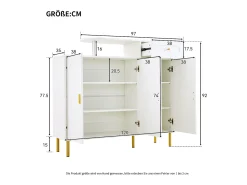 Mueble para zapatos 120 x 35 x 92 cm - 1 cajón + 3 puertas - patas de metal - Blanco