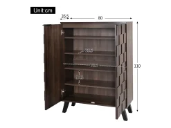 Mueble para zapatos moderno 80x35x110cm - 2 puertas - 5 compartimentos - Estantes ajustables - Acabado imitación madera - Marrón