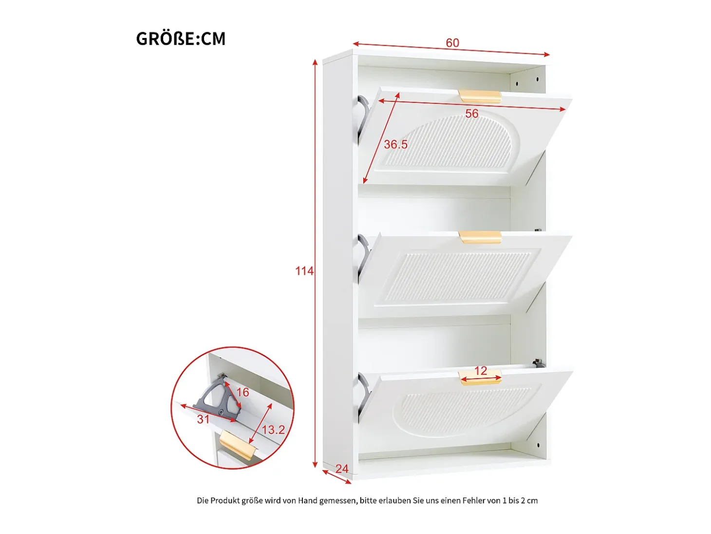 Mueble para zapatos moderno 60x24x114 cm - con 3 puertas abatibles - Blanco