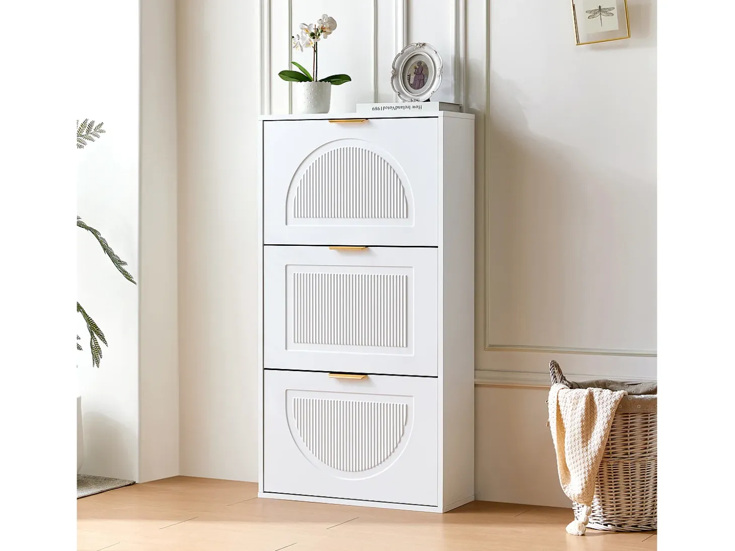 Mueble para zapatos moderno 60x24x114 cm - con 3 puertas abatibles - Blanco