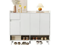 Mueble para zapatos moderno 120×35×99 cm - 4 puertas y 1 cajón - blanco