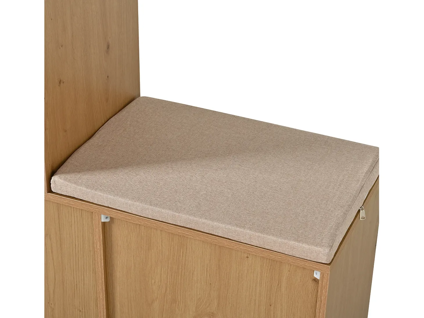 Mueble para zapatos multifuncional 142x35x110cm - con un asiento acolchado - con 3 puertas de ratán y 1 cajón - Natural