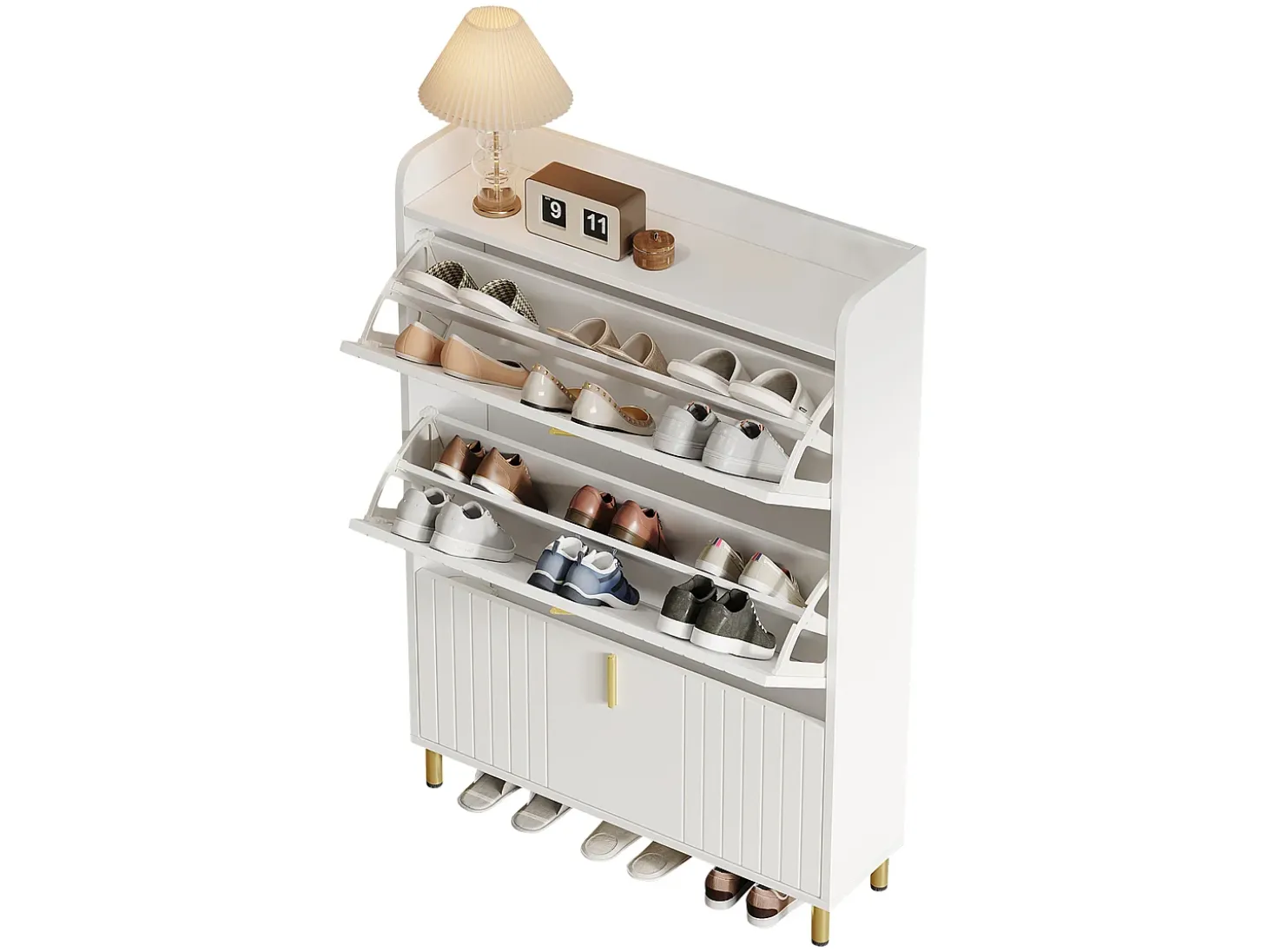 Mueble para zapatos 80x23,5x123,5 cm - con 3 frontales abatibles - con 6 compartimentos ajustables - blanco