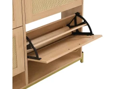 Mueble para zapatos 108.5x24x100 cm - con 4 puertas de ratán - Estructura de metal - MDF - Natural