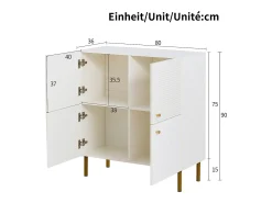 Mueble para zapatos 80x36x90cm - 4 puertas - Patas de metal - MDF - Blanco
