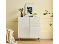 Mueble para zapatos 80x36x90cm - 4 puertas - Patas de metal - MDF - Blanco