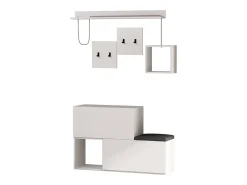Mueble recibidor blanco con perchero, almacenaje y espejo MESTY