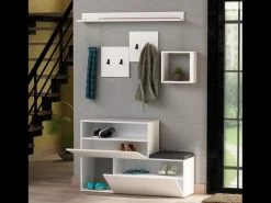 Mueble recibidor blanco con perchero, almacenaje y espejo MESTY