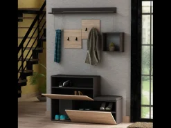 Mueble recibidor de diseño madera y gris INGA