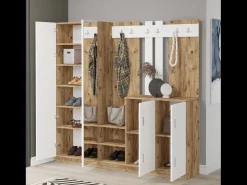 Mueble recibidor madera y blanco con espejo ANKA