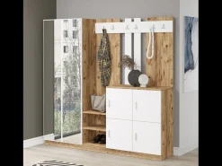 Mueble recibidor madera y blanco con espejo ANKA