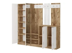 Mueble recibidor madera y blanco con espejo ANKA
