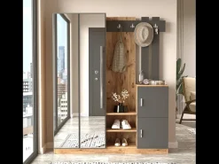 Mueble recibidor madera y gris con espejo ANKA