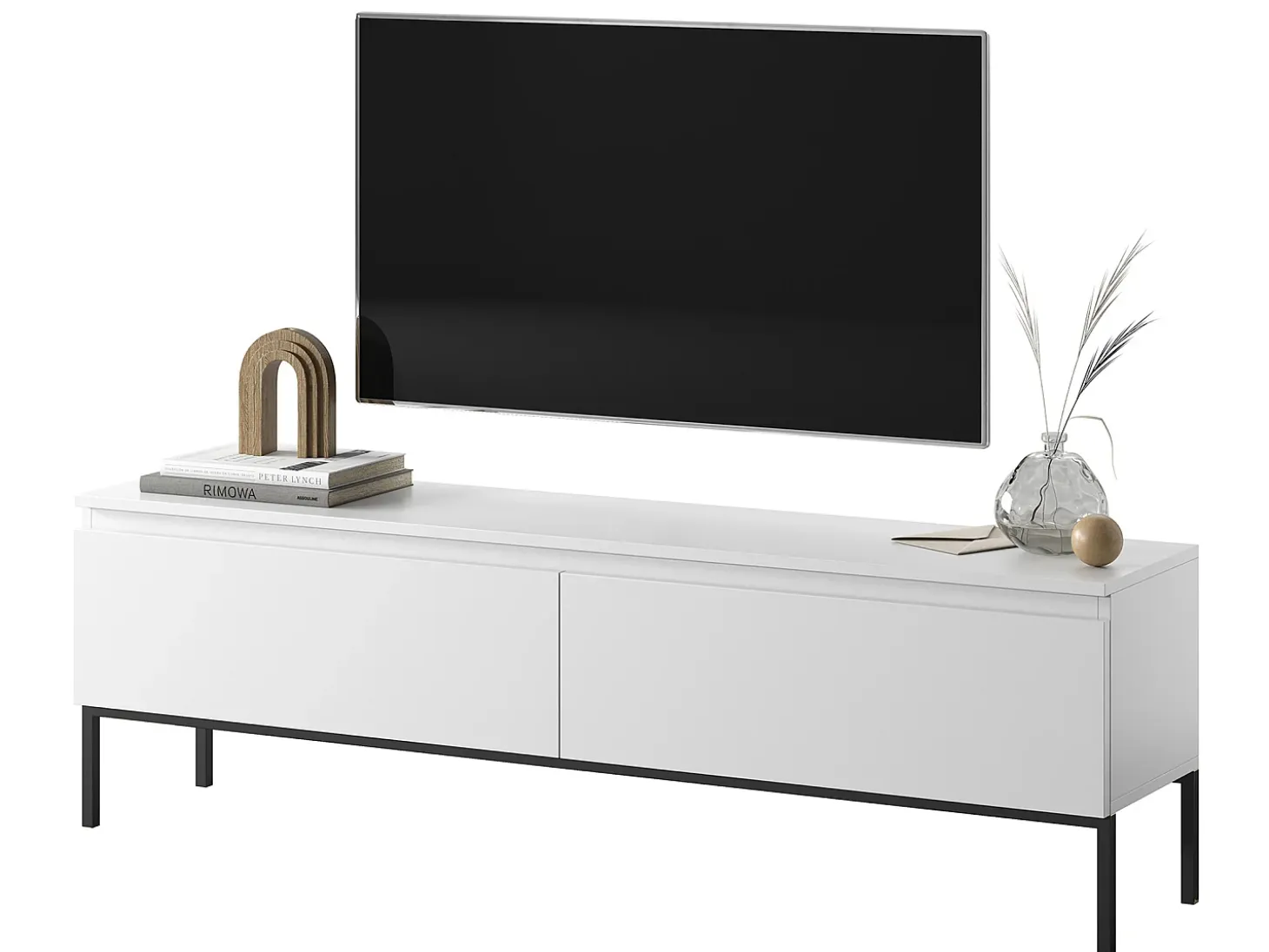 Mueble TV - 150 cm - blanco con pies negros - BEMMI