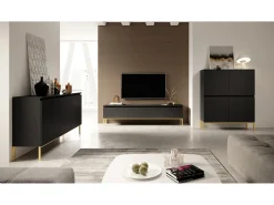 Mueble TV - 150 cm - negro con patas doradas - BEMMI