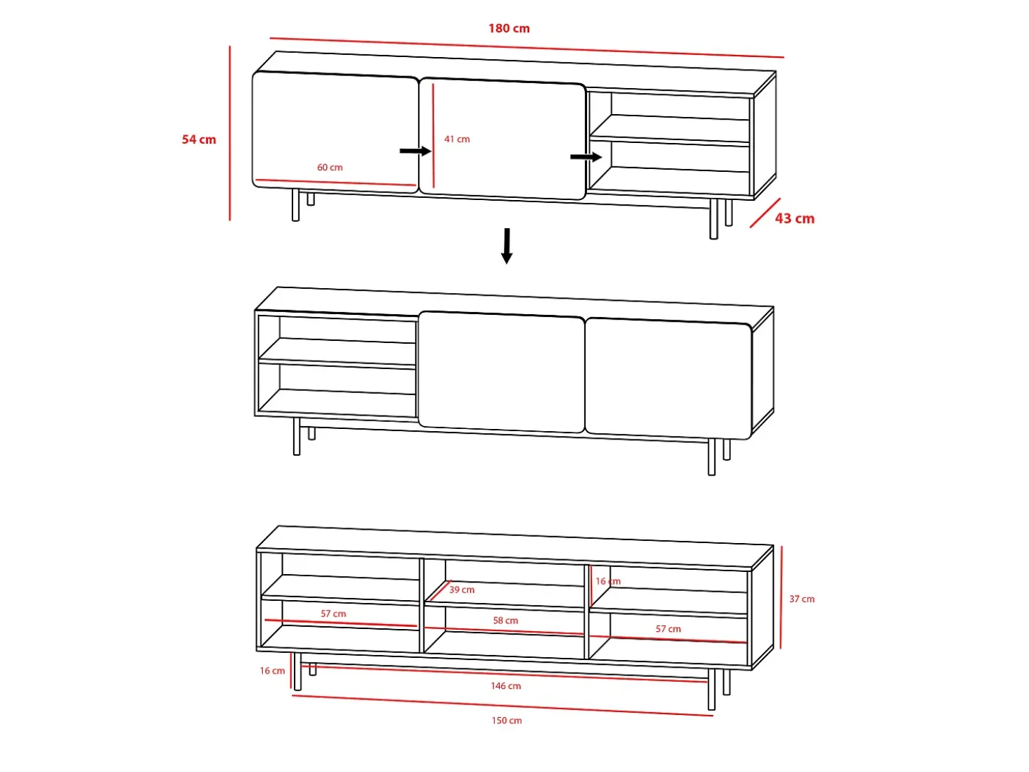 Mueble TV - A54cm x L180cm x F43cm - roble y arena - Printed