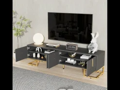 Mueble TV 170 cm - con estantes ajustables - tiradores y pies dorados - Gris