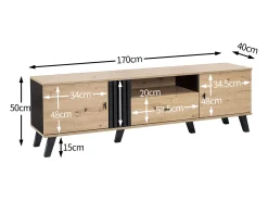 Mueble TV 170 cm con 2 puertas y 1 cajón - tableros de partículas - colores: negro y madera natural