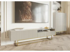 Mueble TV - con patas de metal dorado - 175 cm - taupe (gris-beige) - VELDIO