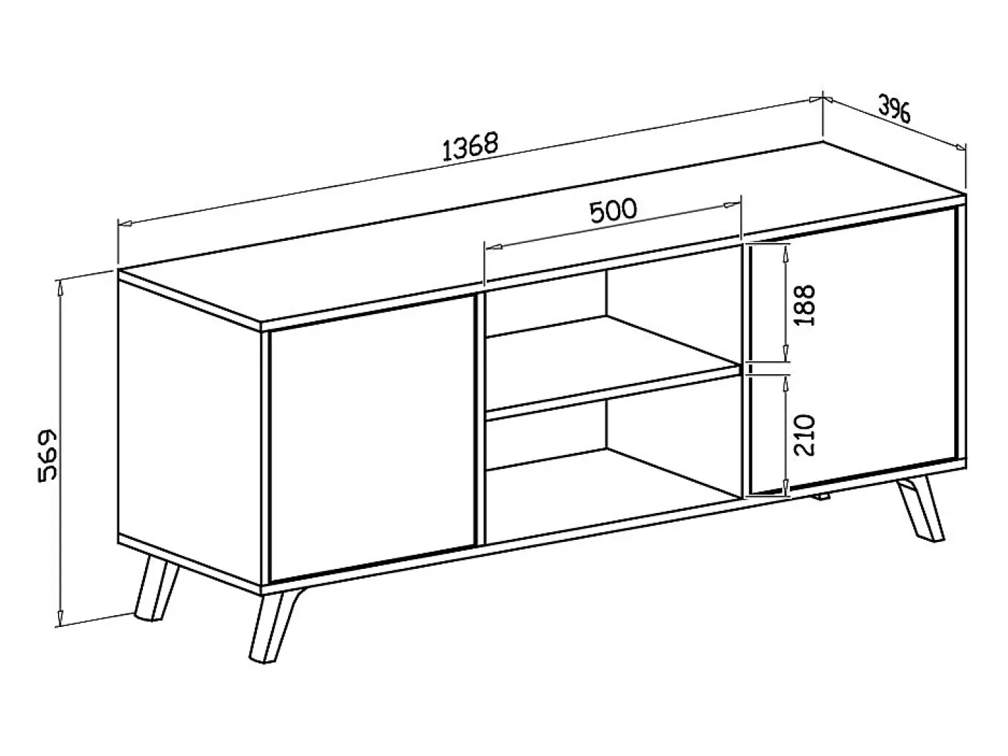 Mueble TV 140 Modelo WIND, color estructura Blanco, color puertas Roble, 137x40x57cm