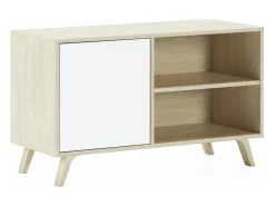 Mueble TV 100 Modelo WIND, color estructura roble, color puerta Blanco, 95x40x57cm